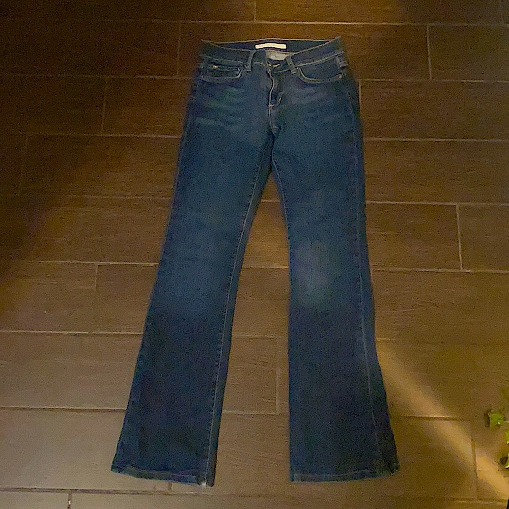 Dark blue, low rise, boot cut jeans